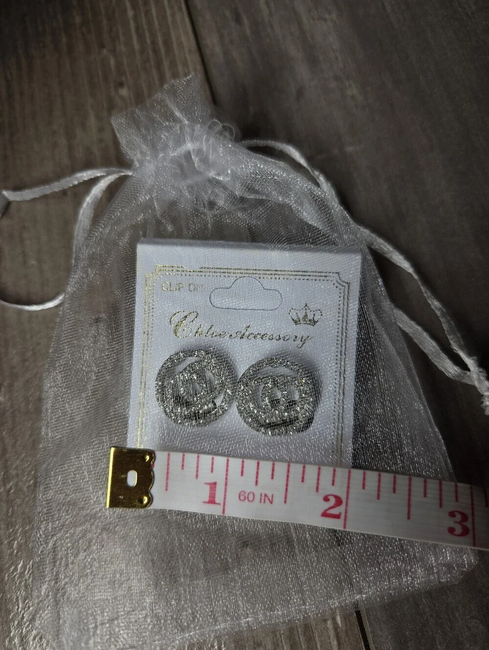 NWT Chloe Accessory Double Circle Silver Crystal Clip-On Earrings Women's